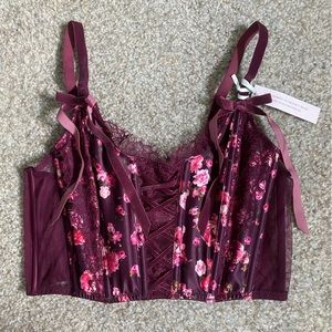 BRAND NEW Victoria’s Secret Dream Angels Burgundy Unlined Lace-Up Corset Top